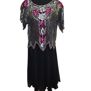 Vintage Chanson D'Amour Silk Sequin Blouse and Skirt Set sz S